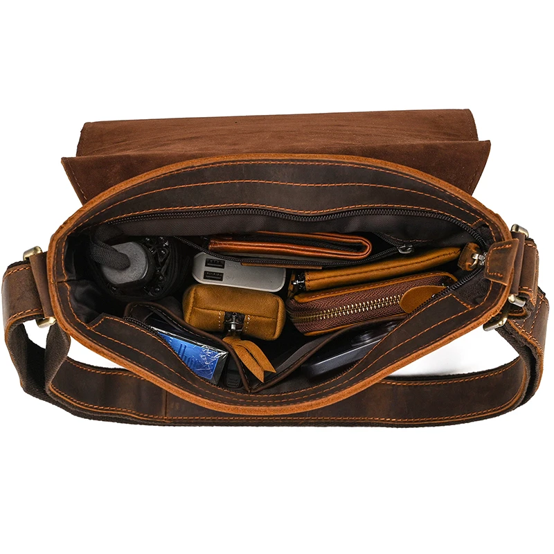 Bolsa de ombro de couro genuíno masculina, bolsa tiracolo, sacos mensageiro para ipad, sacos de estilinete masculino, moda vintage, 7,9 \