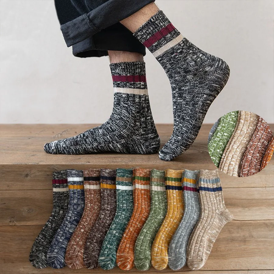 

10 Pairs Mens Patchwork Diamond Patterned Wool Socks Warm Winter Socks Men Thicken Soft Cold Weather Comfortable Boots Socks