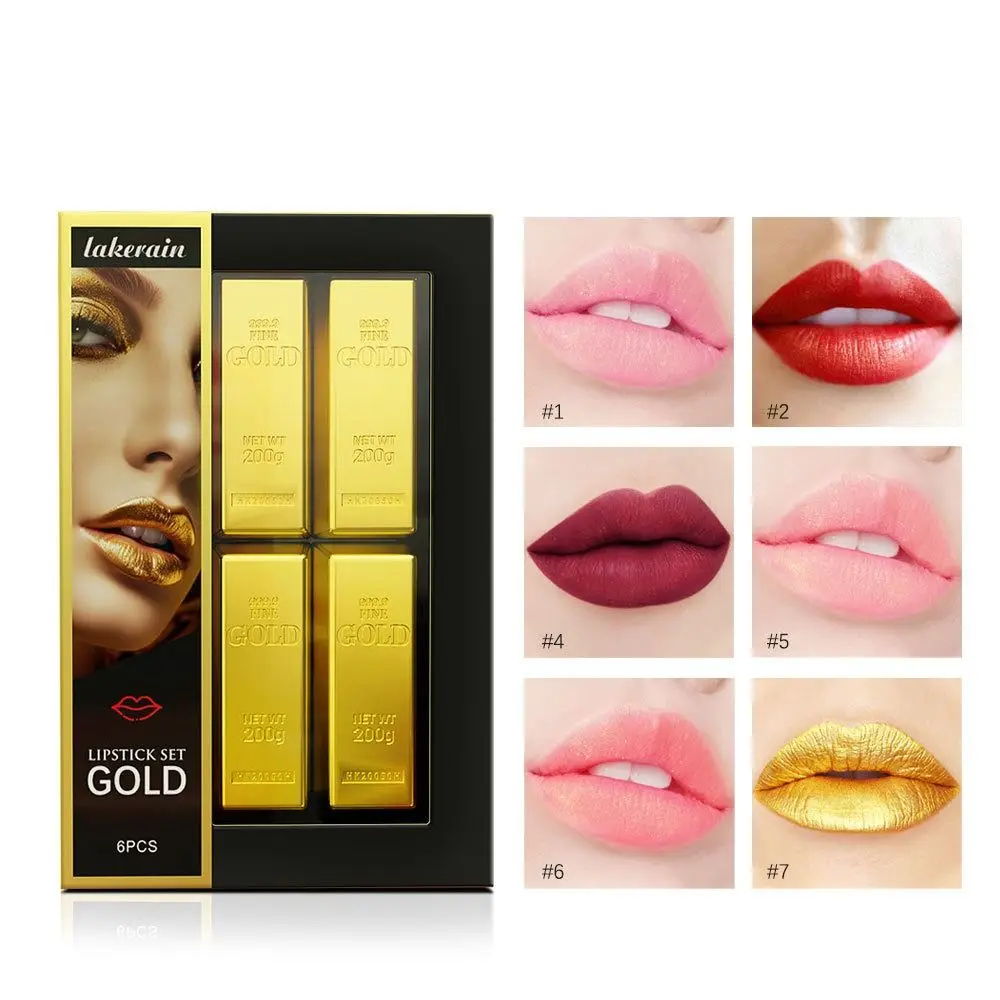 Wasserdichter Glitzer Gold Lippenstift glatt lang anhaltende schimmernde Samt Lippenstift 7 Farben nicht klebrige Tasse Lippen tönung Kosmetik