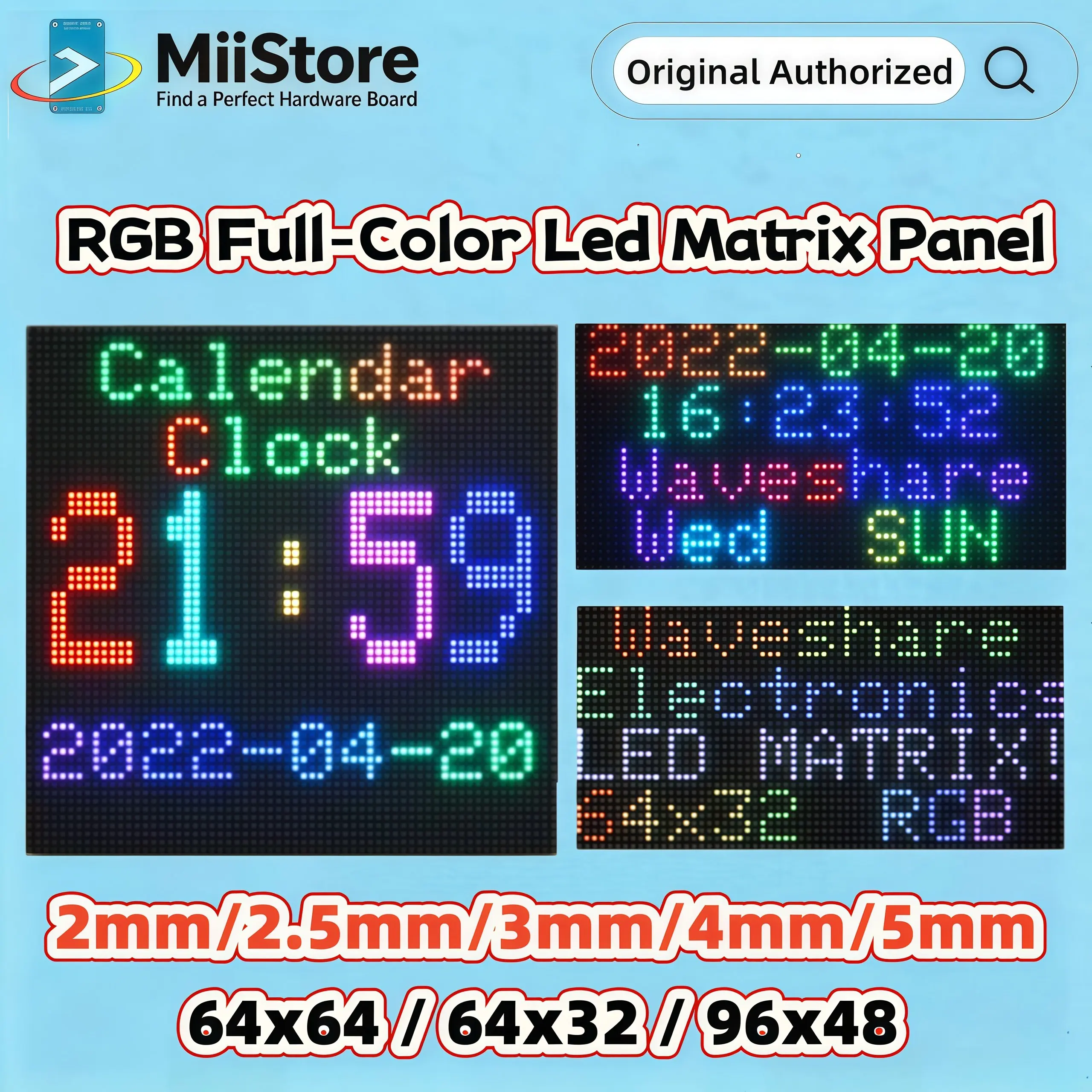 Waveshare RGB Full-Color LED Matrix Panel 64×32/64×64/96×48 Pixels 2/2.5/3/4/5mm Pitch Adjustable for Raspberry Pi/Arduino