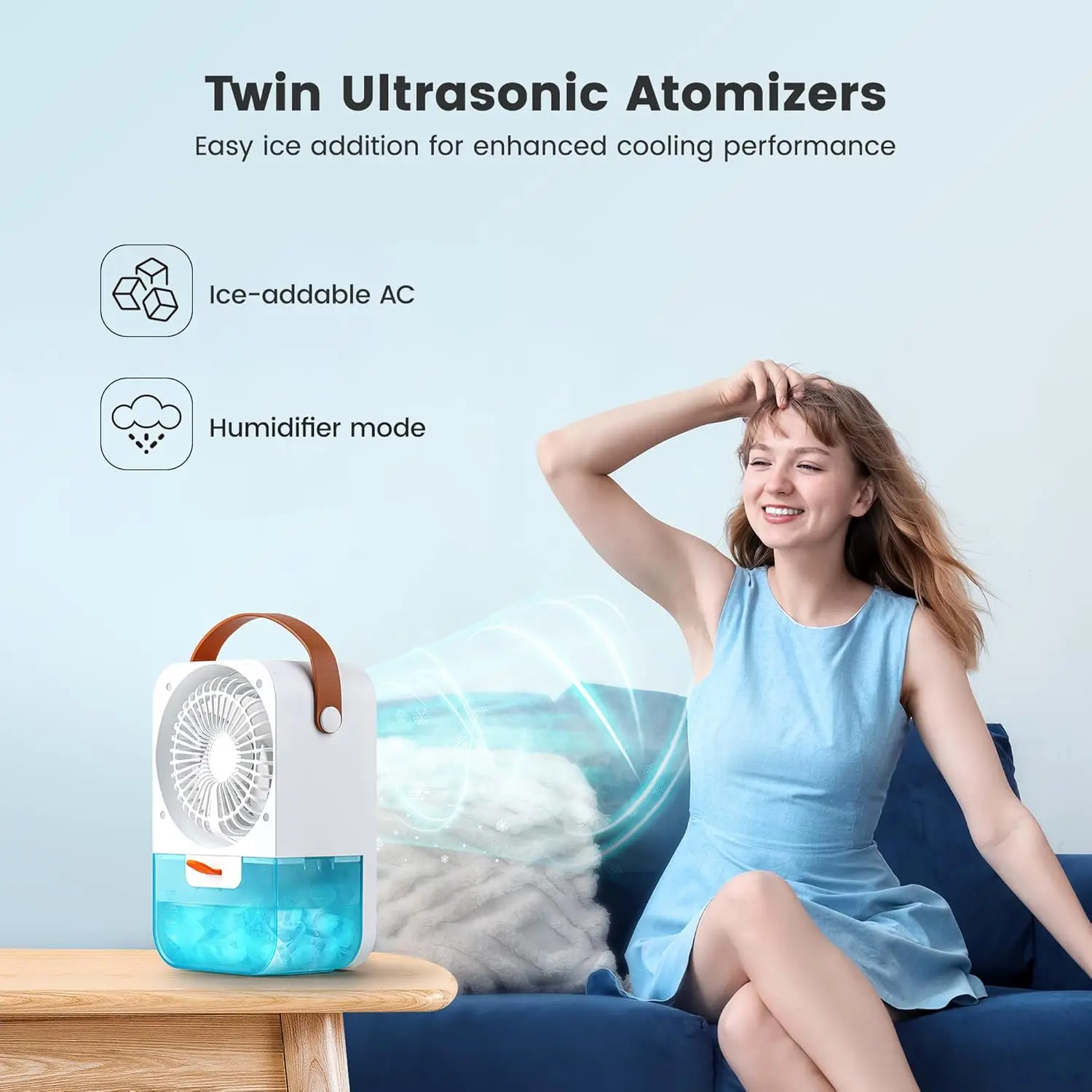 

Портативные кондиционеры Воздушный охладитель 3 в 1 с 4 скоростями ветра и туманом Вентилятор воздушного охлаждения с зарядкой через USB и большим резервуаром для воды