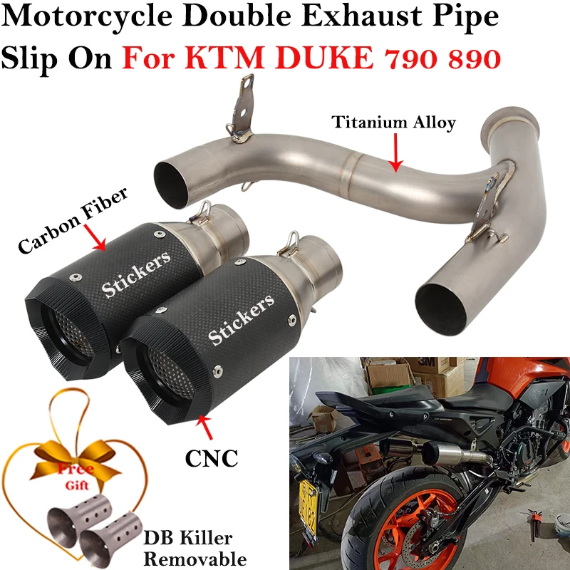 For KTM DUKE 790 890 KTM790 KTM890 Motorcycle Double Exhaust Escape Carbon Fiber Muffler DB Killer Titanium Alloy Mid Link Pipe