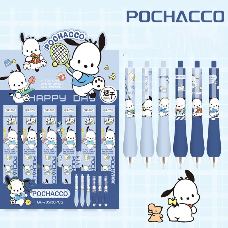 

36pcs Sanrio Gel Pen Cute Anime Pochacco 0.5mm Black Student Writing Offices Signature Pen School Supplies Wholesale Stationery