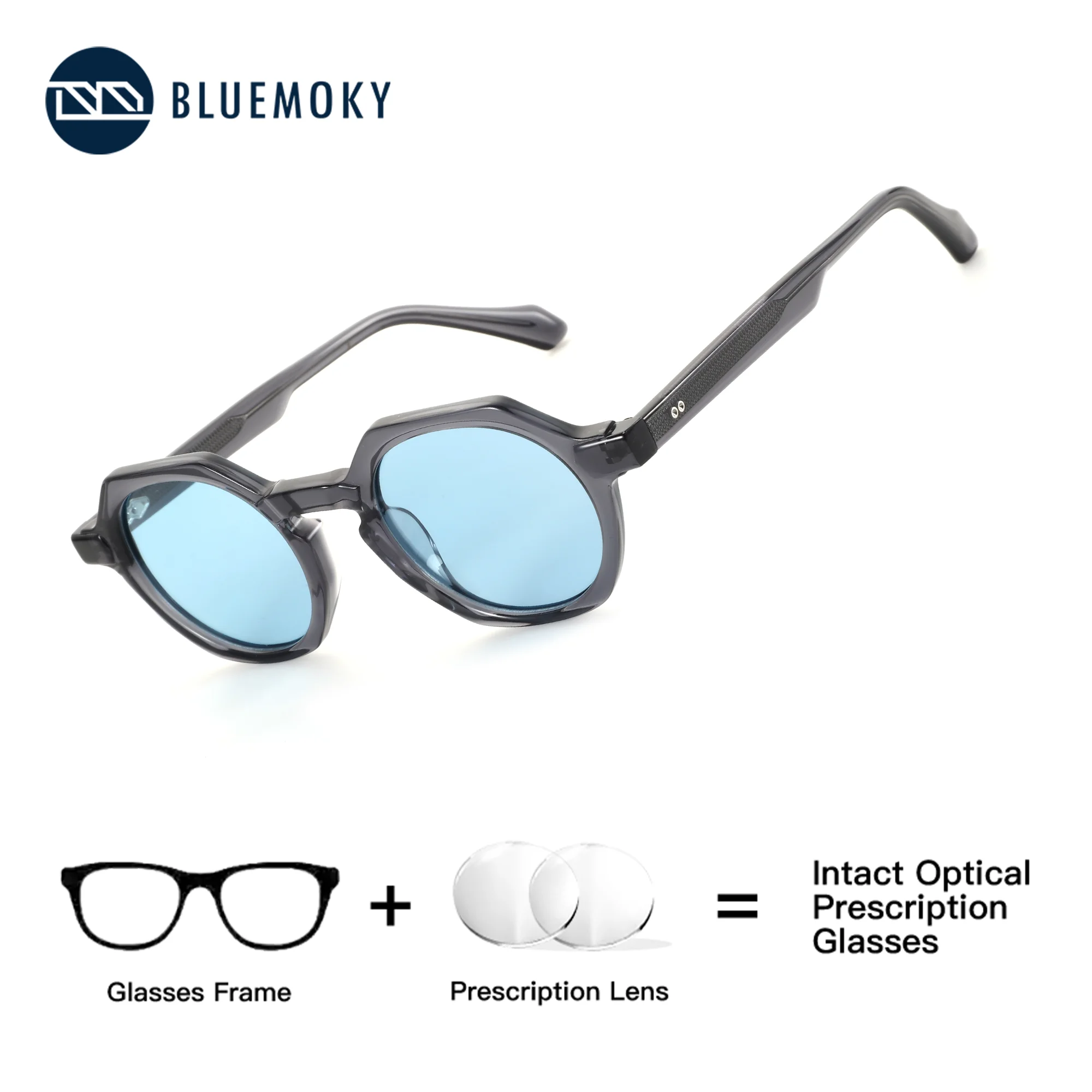 

BLUEMOKY Polygonal Acetate Prescription Sunglasses, Men's Vacation Outdoor Uv400 Protection, Multifocal Myopia Correction