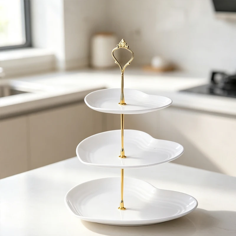 Heart-shaped 3-layer serving platter, reusable snack candy rack, used for kitchen decoration of birthday wedding tea party.