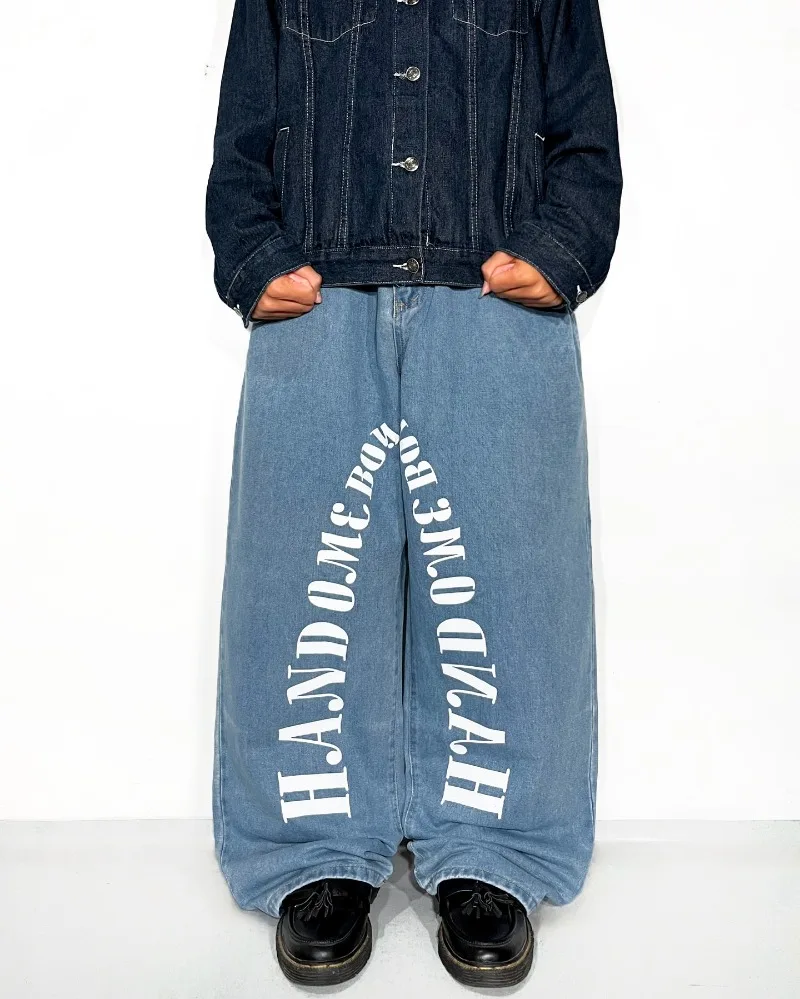 High Street Harajuku Retro Oversized Washed Jeans Women Y2K Rock Hip-hop Letter Casual Trendy Loose Straight Wide-leg Pants Men
