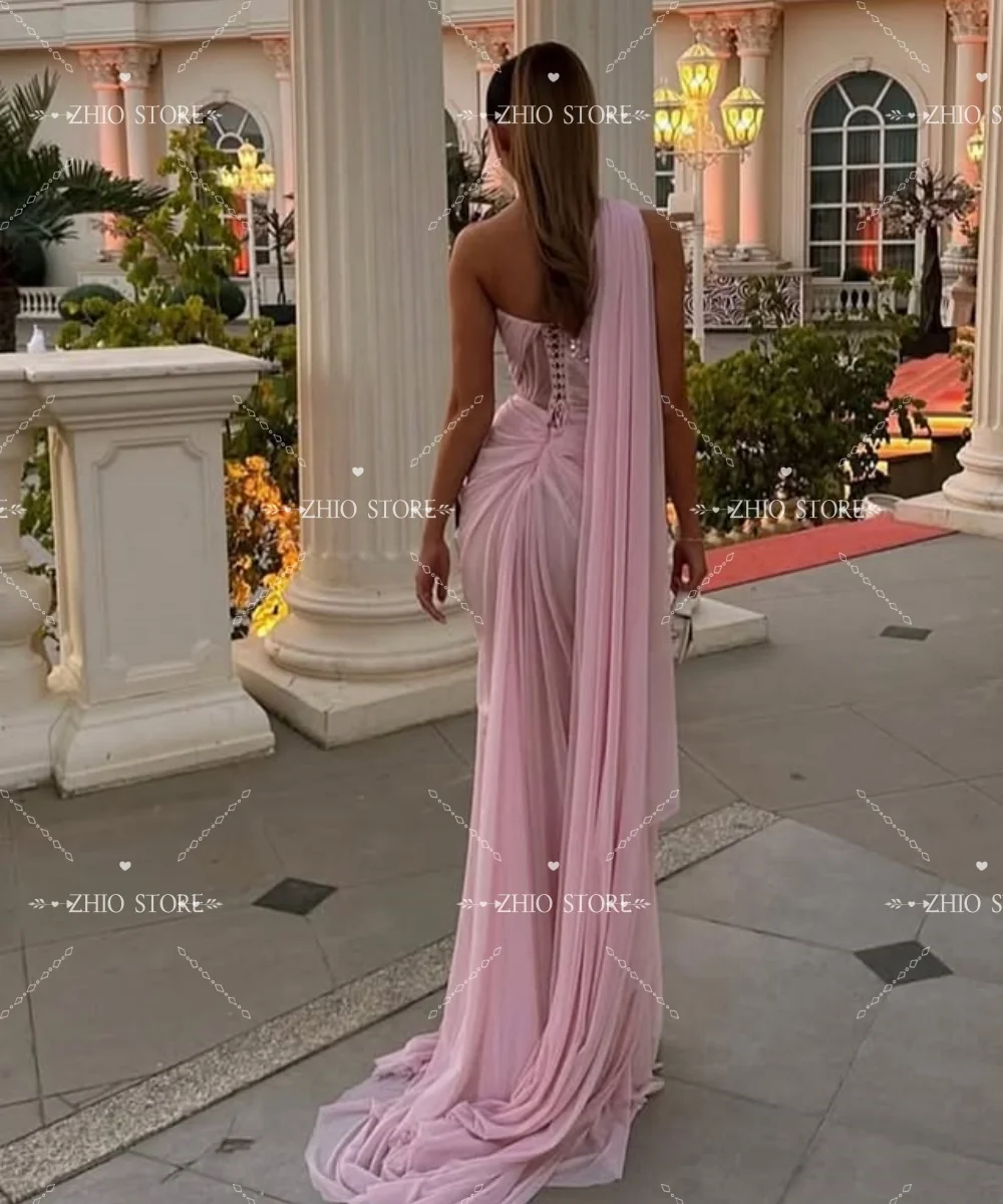 فساتين سهرة نسائية بحورية البحر رشيقة من ZHIO فساتين حفلات مطرزة مشد مخصص بكتف واحد بدون أكمام فيستدوس أنيقة