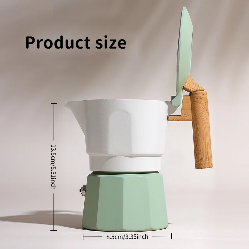 Portable Hand Brew Moka Pot Perfect Coffee Maker Wooden Handle,Reusable Filter,Manual Operation for Home Octagonal Design