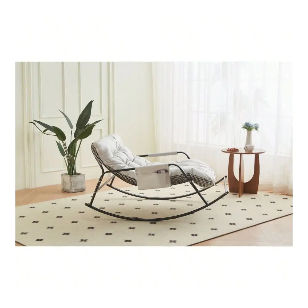 Chair With ExtraWide Technical Leather Upholstered Gliding Chair Boucle Reclining Chair, Modern Accent Chair For Living Room Nu