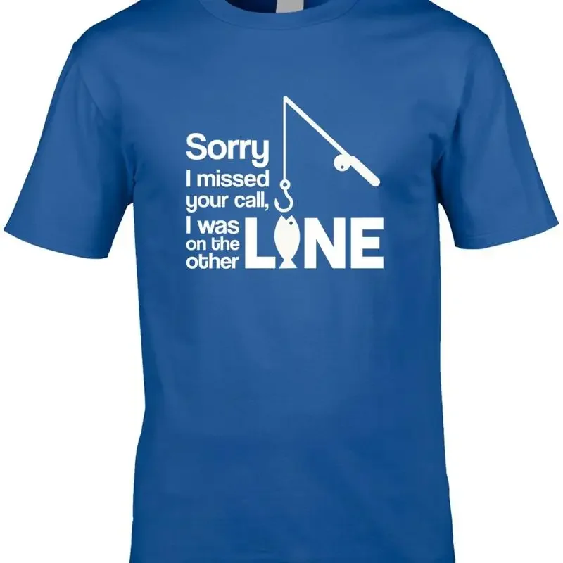 On The Other Line Mens T Shirt Funny Hobby Fisherman Lake Sea Fishing Fish