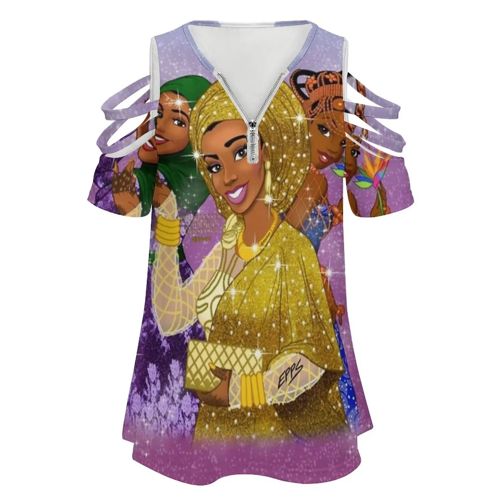 Princesses Of The African Diaspora By @Eppsart New Fashion Zip Off Shoulder Top Short-Sleeve Women Shirt Princesses Princess