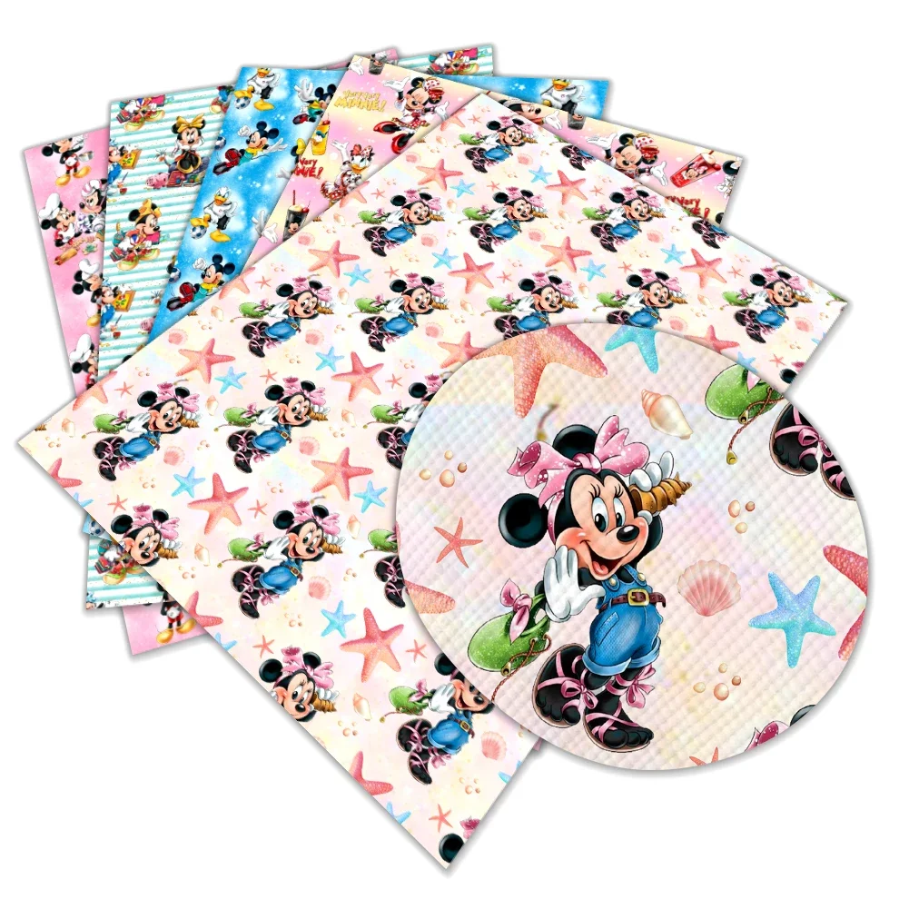 Disney Cartoon Mickey Minnie Mouse Printed Faux Leather Sheets Vinyl Sheets DIY Earring Hair Bow Crafts Leather 12*8 Inches