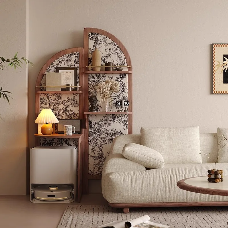 

Solid wood corner rack living room black walnut storage screen cabinet