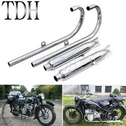 Retro Fishtail Exhaust Tube Mufflers Slip-on System Black/Chrome For BMW K750 M1 M72 R71 R12 Dnepr MT12 24/32HP Silencer Pipe