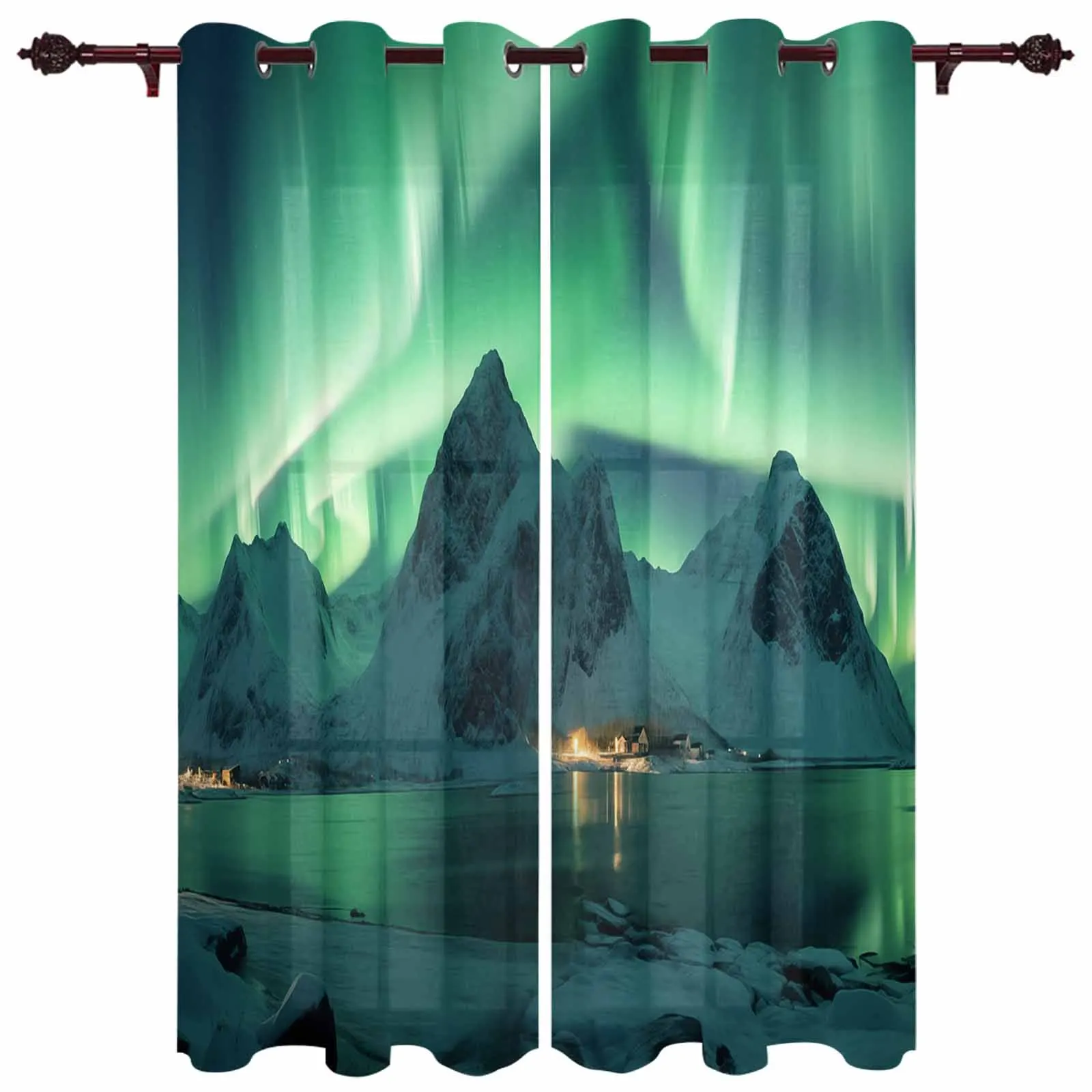 Holiday Aurora Icelandic Scenery Modern Living Room Decor Window Treatments Drapes Balcony Kitchen Window Curtains