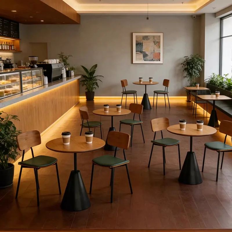 Modern Wooden Restaurant Set Table and Chair Combination for Coffee Shop Cafe Bakery-Wabi Sabi Style Commercial Furniture view 4