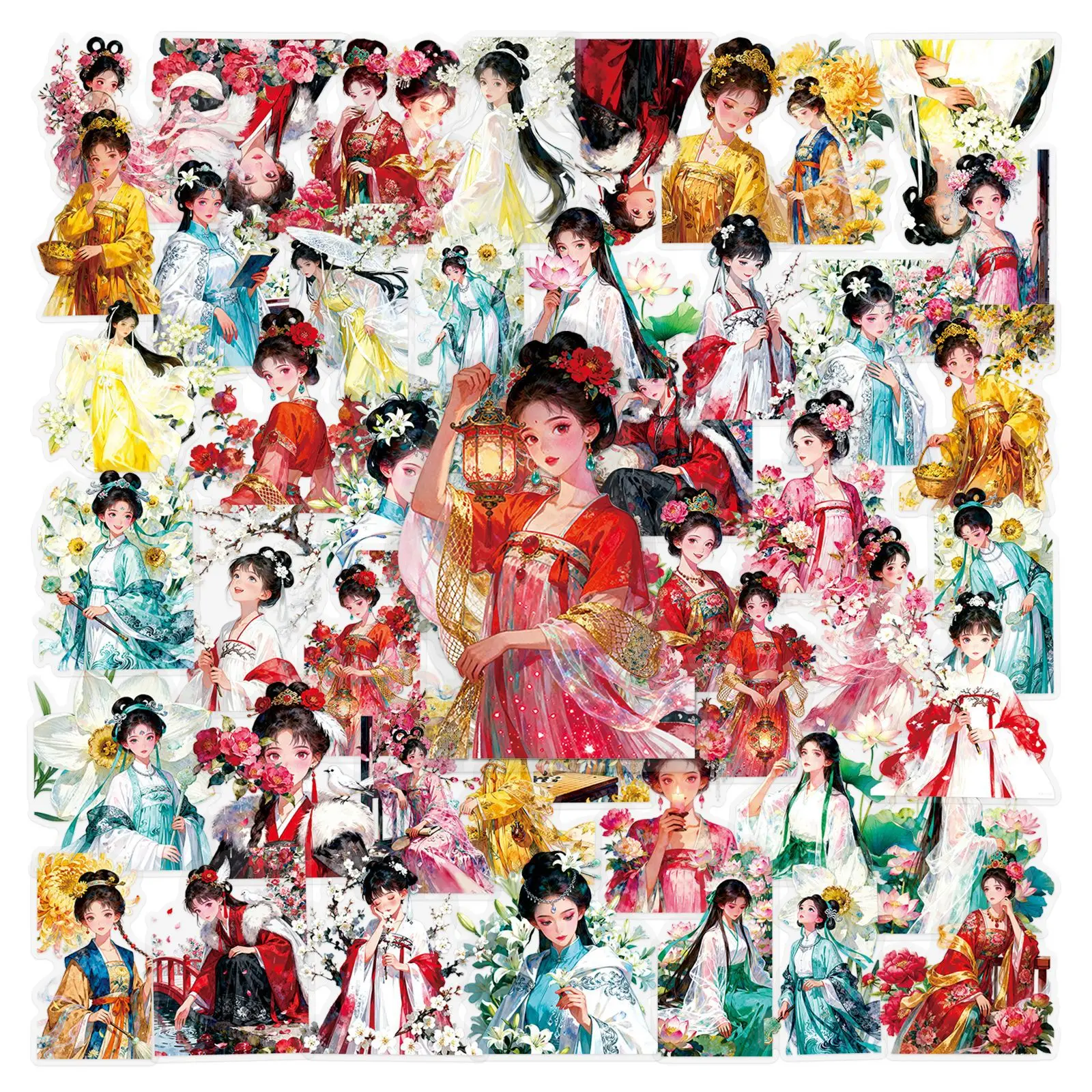 50/100 PCS Adesivos Transparentes Dos Desenhos Animados Menina Hanfu Requintado PET Notebook Conta Papelaria Adesivos