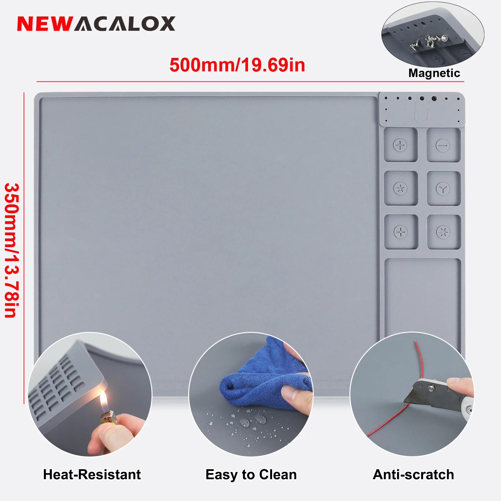 

NEWACALOX 500X350mm Large Silicone Soldering Mat Heat Resistant Insulation Work Mat for SMD BGA Soldering Repair Welding Pad