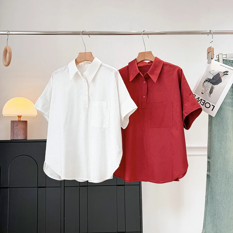 

Loose Fit Linen Shirt Women's Casual Style White Short Sleeve Open Front Design Breathable Comfortable Summer Top