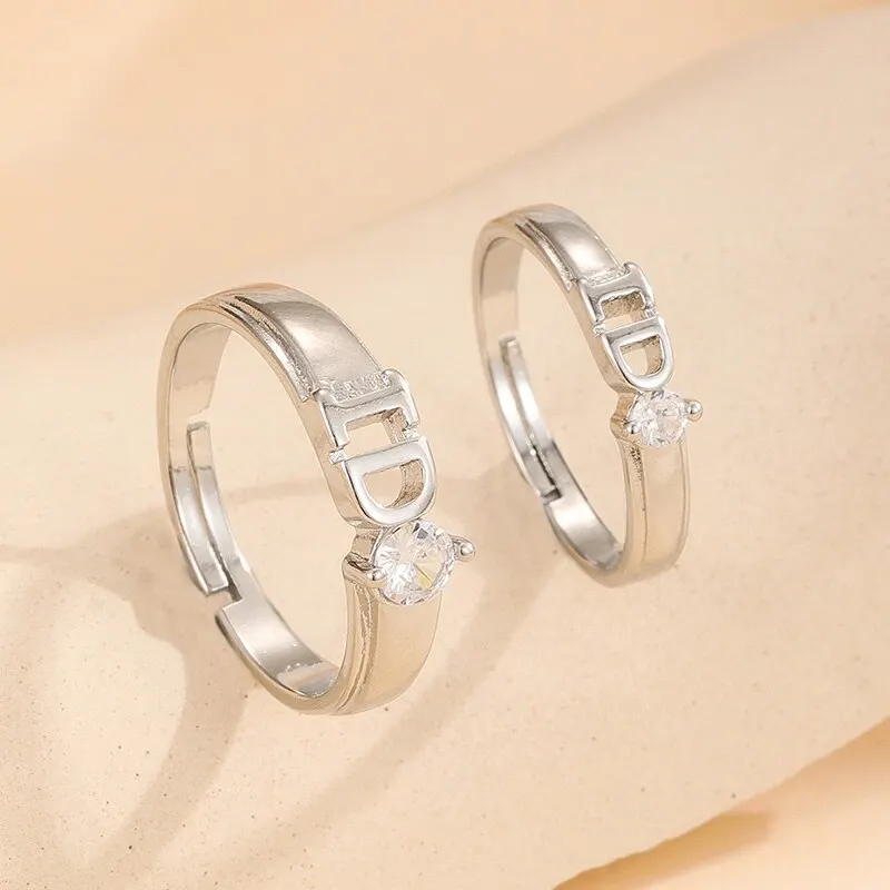 2 PCS Forever Love Couples Rings Silver Color Open Rings Adjustable Cubic Zirconia Stone Lover Wedding Ring Set Romantic Gift