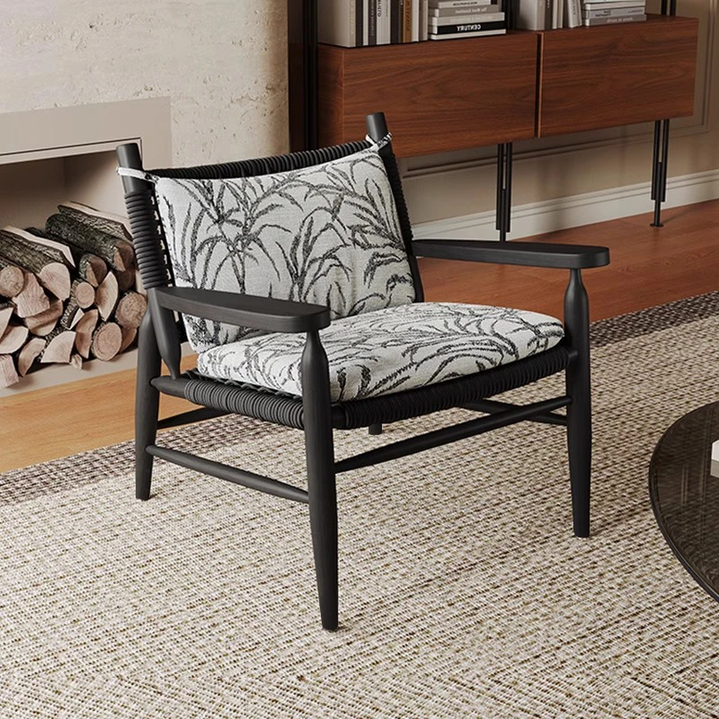 

Solid wood leisure sofa chair reed single chair rest area card seat rope black sofa single
