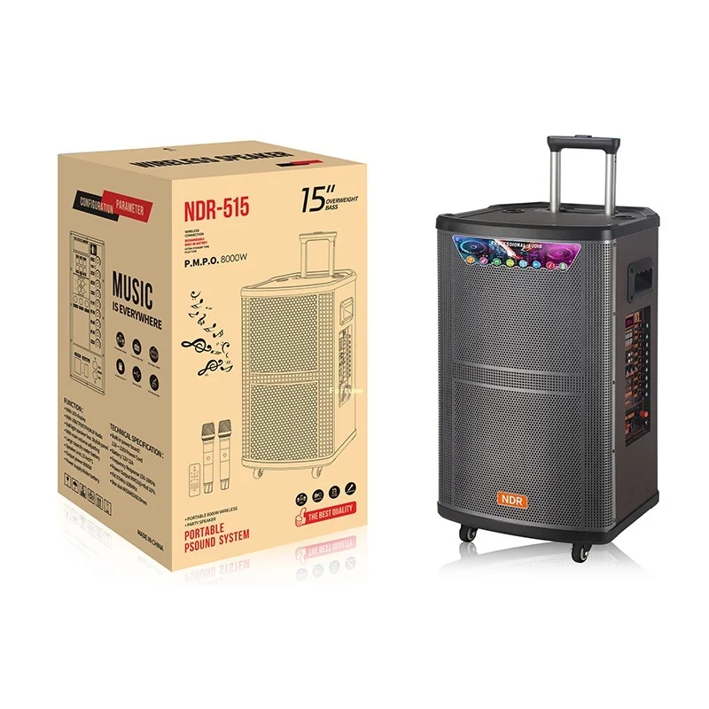 High-Power 15 Inch NDR-515 Square Dance Portable for 5.0 Speaker IPX4 Waterproof RGB LED 5000mAh Battery Outdoor Fitness