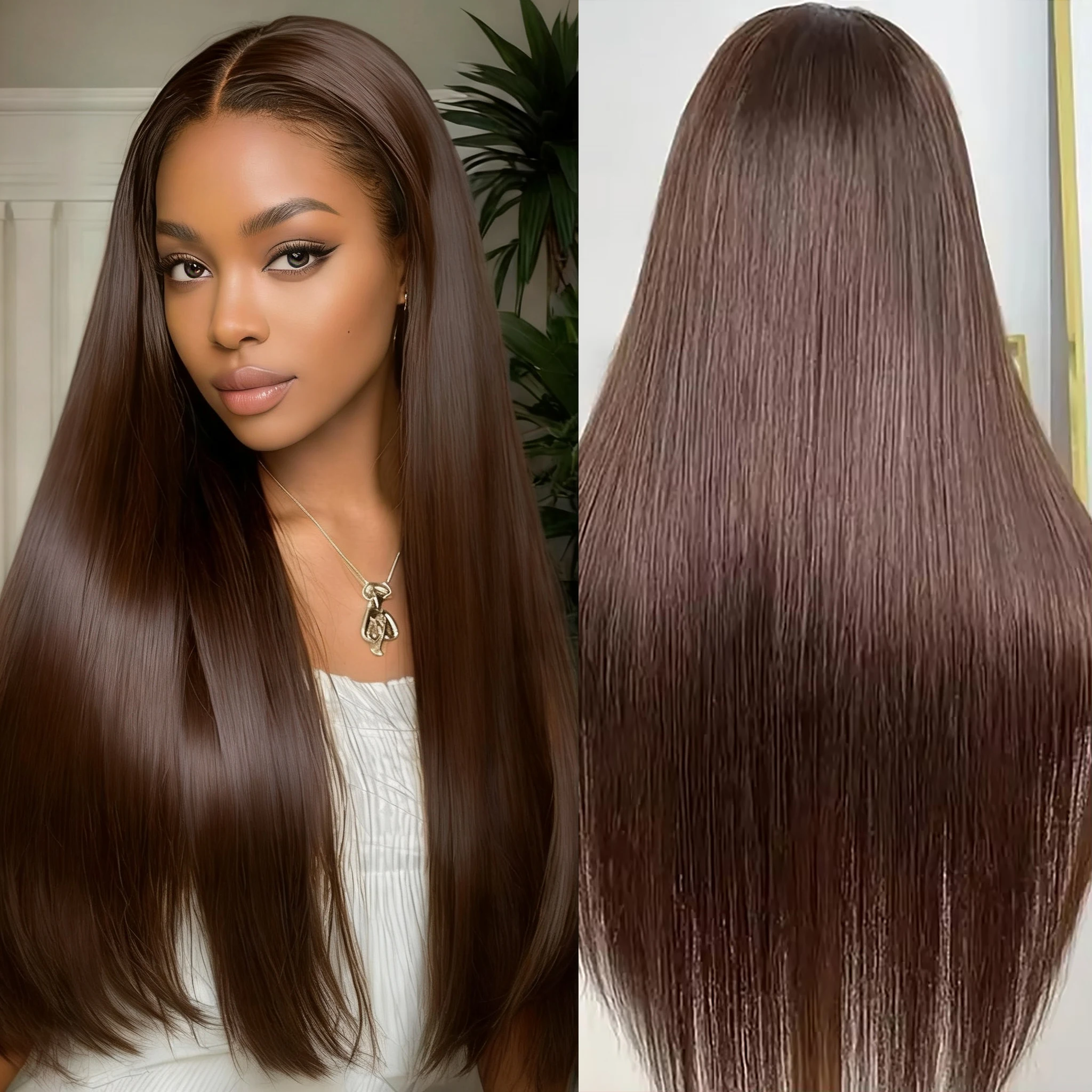 

Шоколадно-коричневый парик из натуральных волос на кружеве 13x6, бразильские прямые волосы 13x4 HD, кружевной фронтальный парик, плотность 220%, многослойные парики