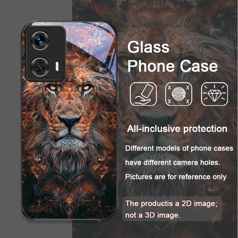 Luxurious Lion Pattern Tempered Glass Phone Case for Motorola Moto Edge 50 Fusion 40 Neo 30 Pro G85 G84 G75 G55 G54 Back Covers view 3