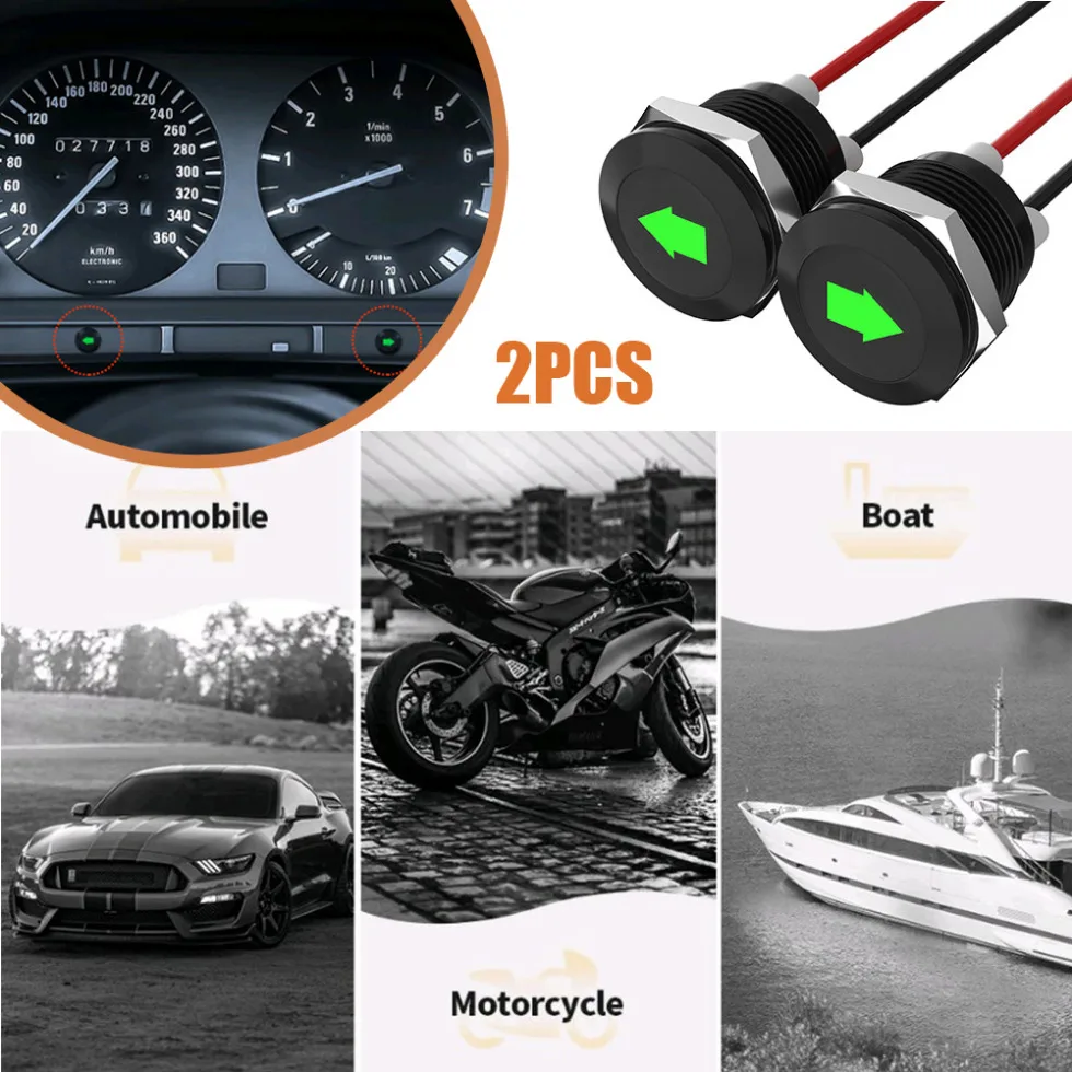 

2pcs Car Turn Signal Indicator Light Single Arrow Symbols Green Car Dash Light LED Universal with Wire Lead Auto Accessories