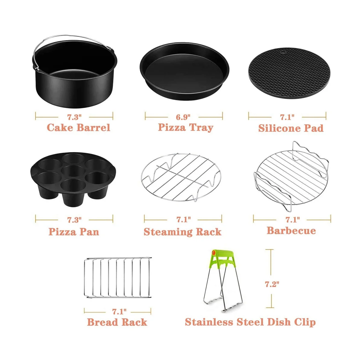 Fit 3.5QT-5.8Qt Accesorios de 7 pulgadas Kits de 8 piezas con brochetas Estera de silicona, antiadherente, apto para lavavajillas, universal