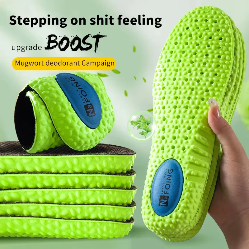 Semelles orthopédiques de sport anti-choc en mousse à mémoire de forme PU verte, respirantes, avec soutien de la voûte plantaire, pour hommes et femmes, pour le soin des pieds