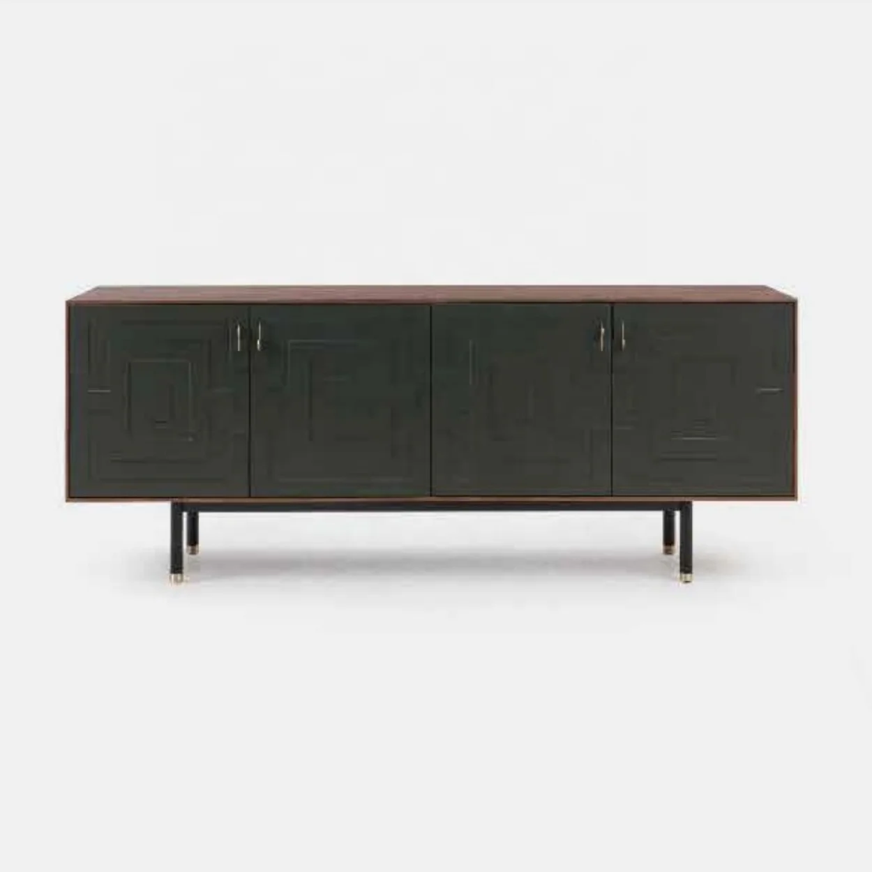 

# WALNUT SIDEBOARD UNIT WITH BRASS HARDWARE BLACK FINISH SIDEBOARD