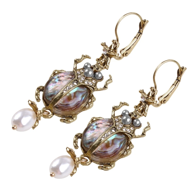 Fashionable Beach Jewelry Decoration Freshwater Pearl Beetle Drop Earrings Natural Abalone for Shell Earrings Gift for Dropship