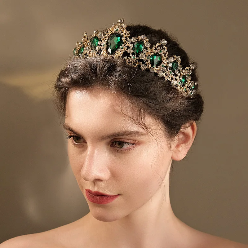 Luxury Crystal Bridal Tiara Crown Green ,Blue Hair Jewelry Accessories Tiara For Women Rhinestone Bridal Crown New Hair Jewelry