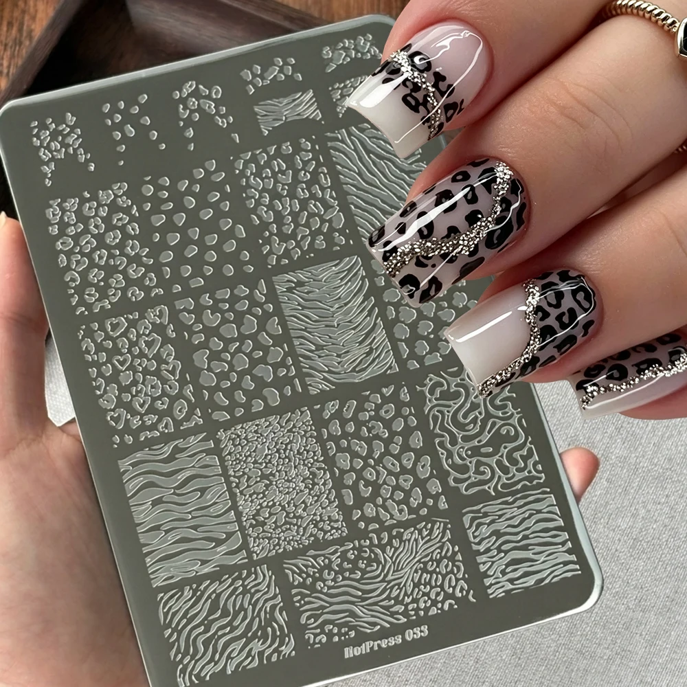 14,5*9,5cm Leopardenmuster Nagelstempelplatte 3D Herz Zebra Leopard Edelstahl Nagelschablone Blumen Spitze Geometrie Vorlage # -
