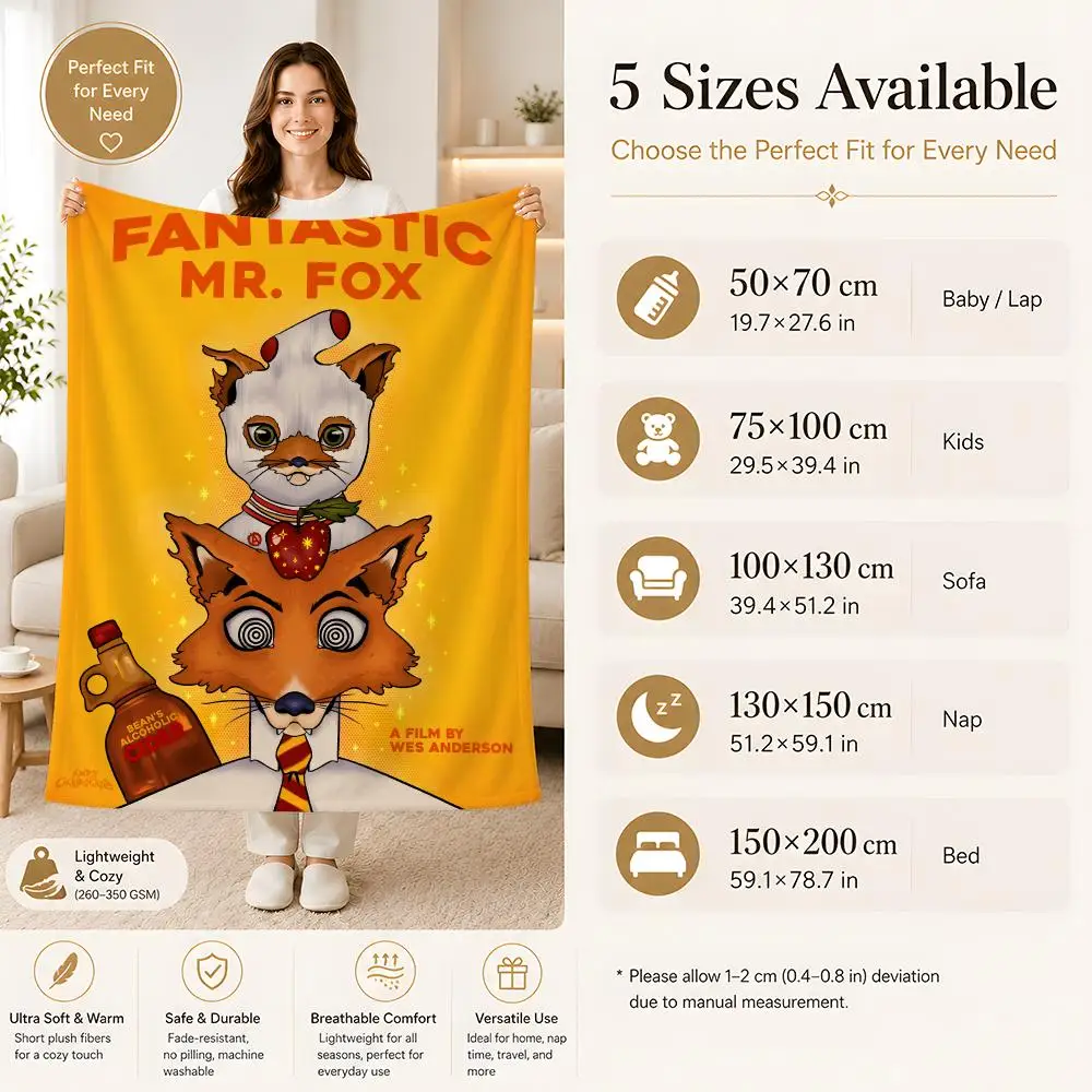 Movie The Fantastic Mr. Fox Throw Summer Flannel Blanket, Anti-Static Washable Shawl for Car Office Kids Nap