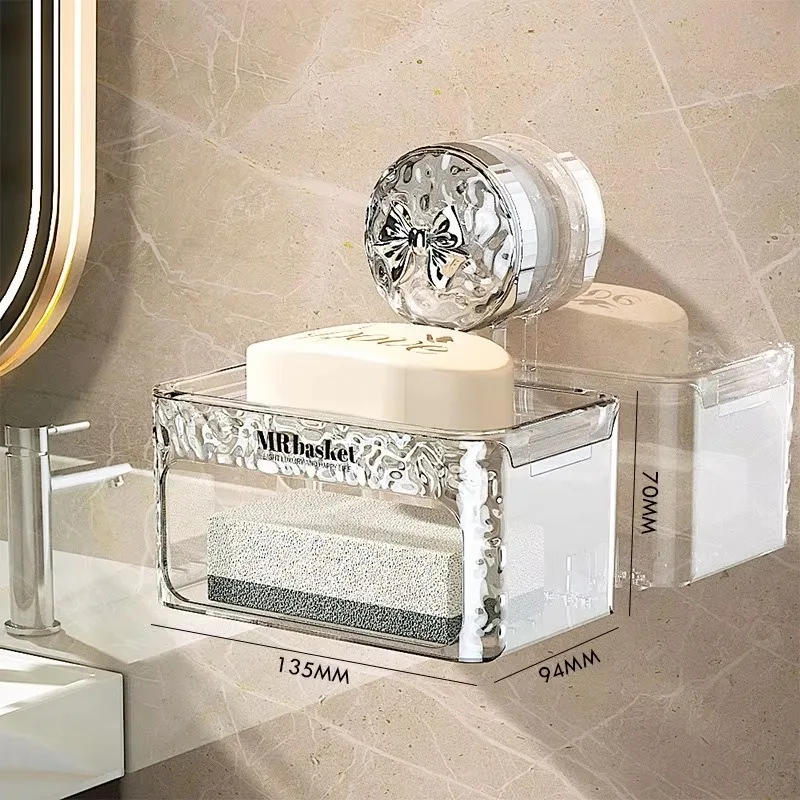 Sucker Soap Box Wall-mounted Perforation-free Household High-end Bathroom Wall Drain Storage Rack Double-layer Soap Box