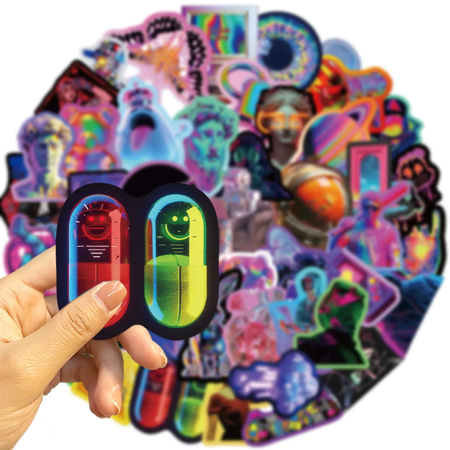 52PCS Color Neon Style Graffiti Stickers Cool Cartoon Decoration DIY Kids Toys Suitcase Fridge Laptop Guitar Car Bike Decals