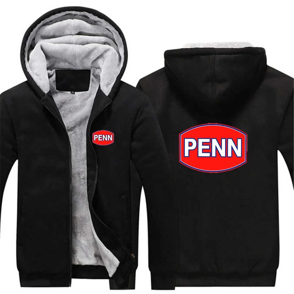 

2024 Autumn Winter Men's Penn Fishing Reel Logo Print Cold Prevention Warm Popular Splicing Long Sleeve Zipper Thickened Hoodies