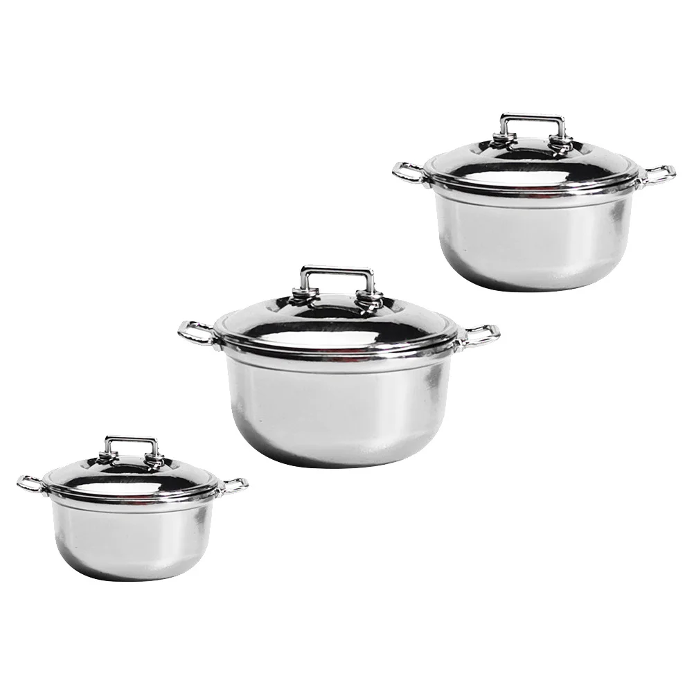 3Pcs Mini Stockpot for Kids Premium Material Longterm Use Small Home Decoration Play Kitchen Accessories Exquisite Craftsmanship