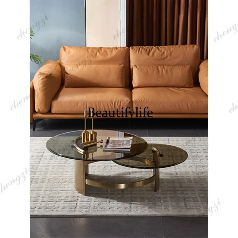 H132 Minimal small apartment living room coffee table fashion creative household tempered glass tea table double combination cir