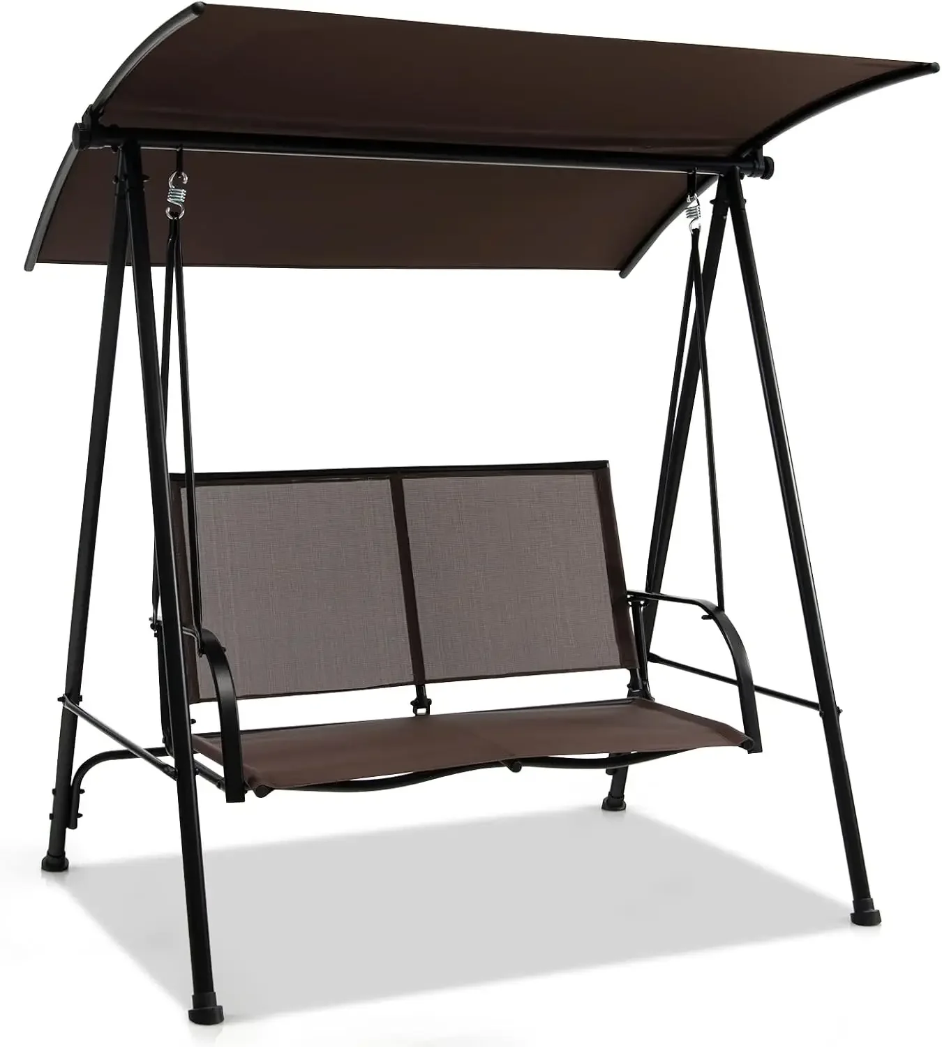 

2-Person Patio Swing with Canopy, Heavy-Duty Metal Frame, Breathable Seat Fabric, Outdoor Loveseat Swing for Backyard,