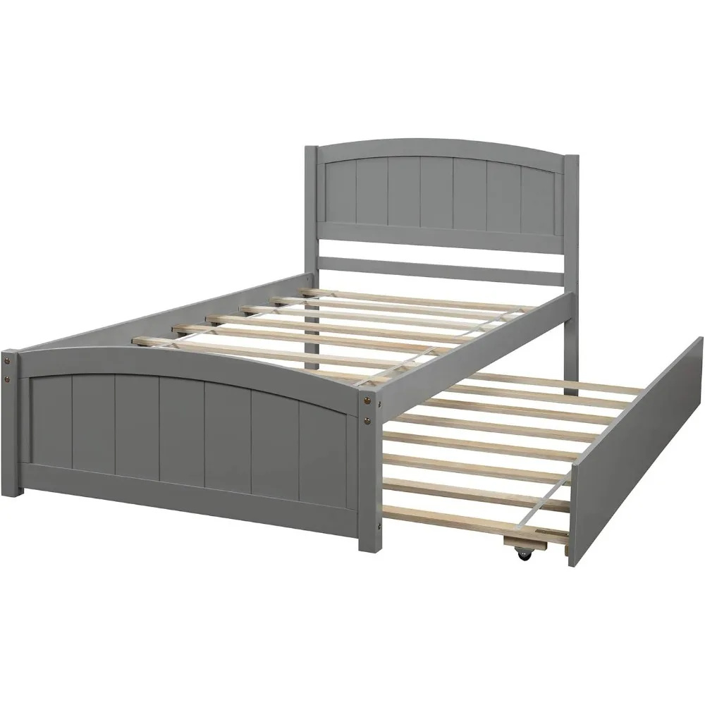 سرير بمنصة مزدوج الحجم بتصميمات Harper & Bright مع دولاب، وإطار سرير مزدوج من الخشب الصلب مع لوح رأسي، وسرير قابل للسحب مع #5