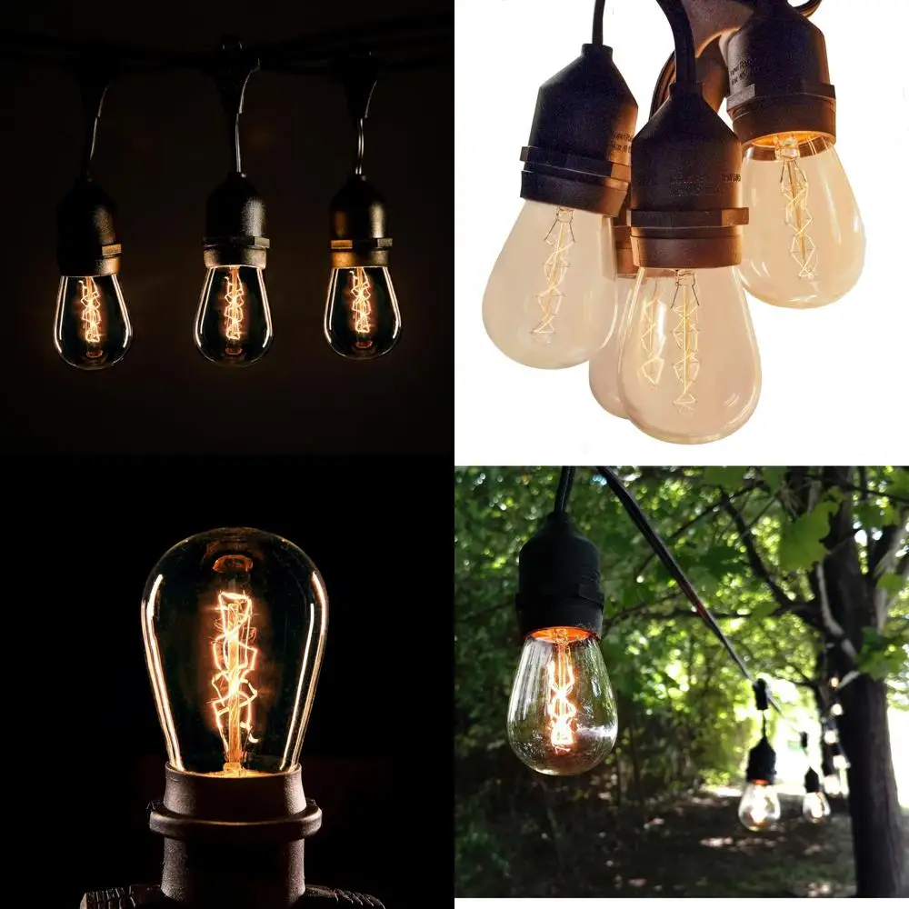 Luzes de corda externas resistentes vintage com soquetes suspensos para uso comercial à prova de intempéries