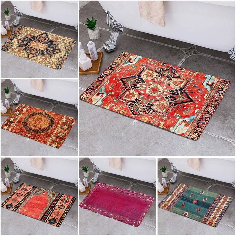 Retro Turkish style floor mat kitchen bathroom absorbent mat home decoration bedroom living room entrance entrance carpet