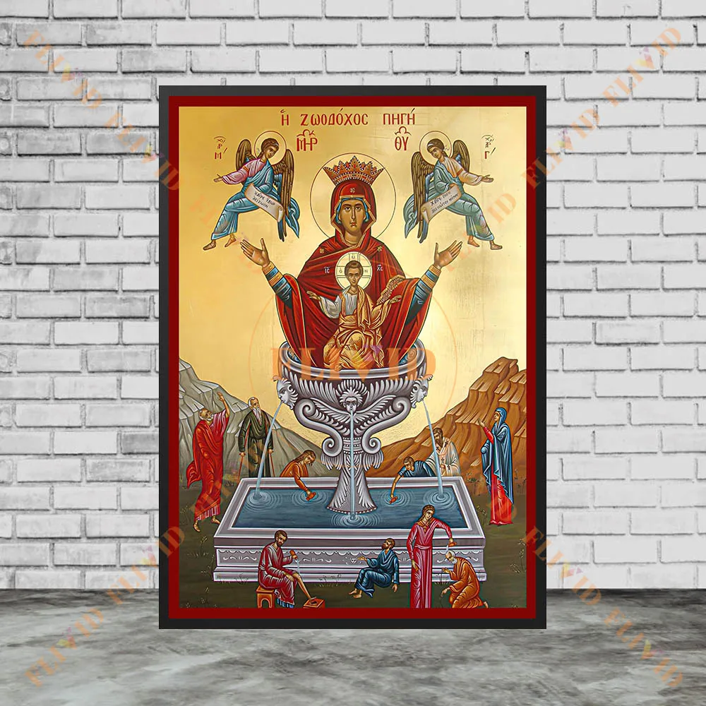 Virgin Mary Life-Giving Spring Orthodox Icon Wall Art Canvas Painting,Christian Religious Art Poster Print Home Decor Unfdramed