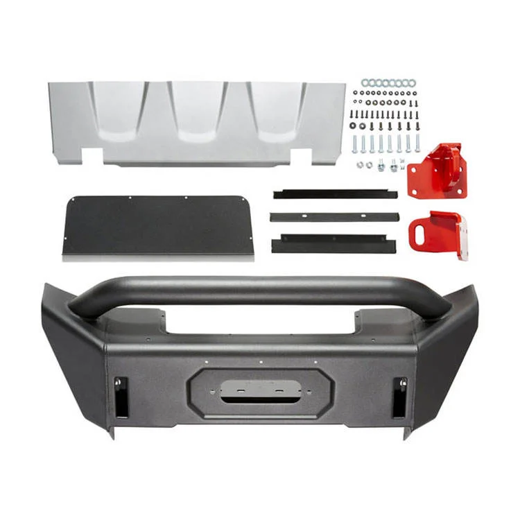 Steel Short Style Winch Mount Tubular Bull Bar Front Bumper with Skid Plate for Jeep Wrangler Jeep Wrangler JL & Gladiator JT
