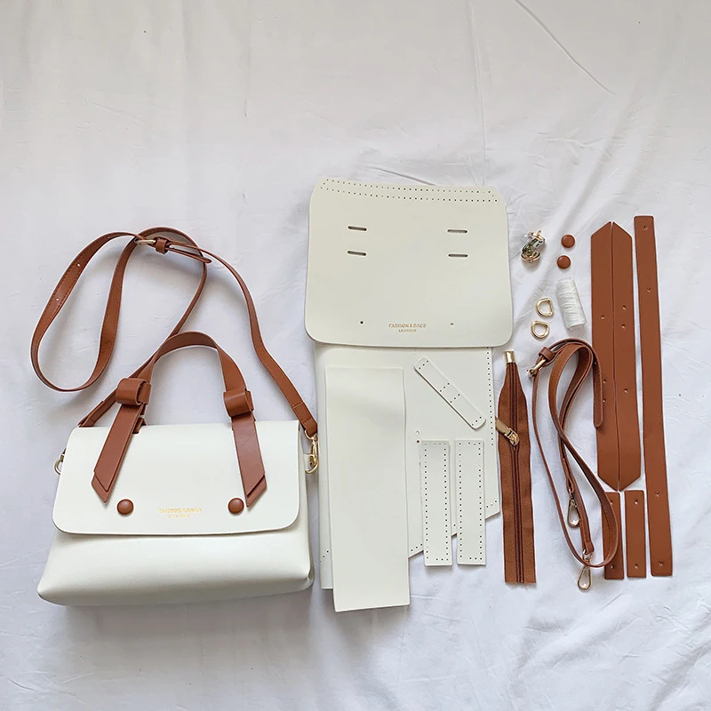 1Set Leather Handmade Stitching Handle Shoulder Bag Material Bag Accessories PU Messenger Bag DIY No Punching Leather Make Tool