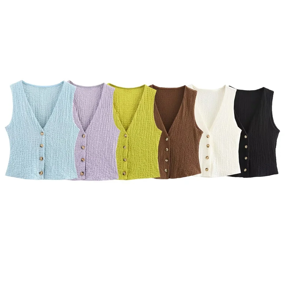 

PB&ZA2025Textured Sleeveless V-Neck Button-Decorated Slim Fit Vest Top Summer New Arrivals Women's Clothing