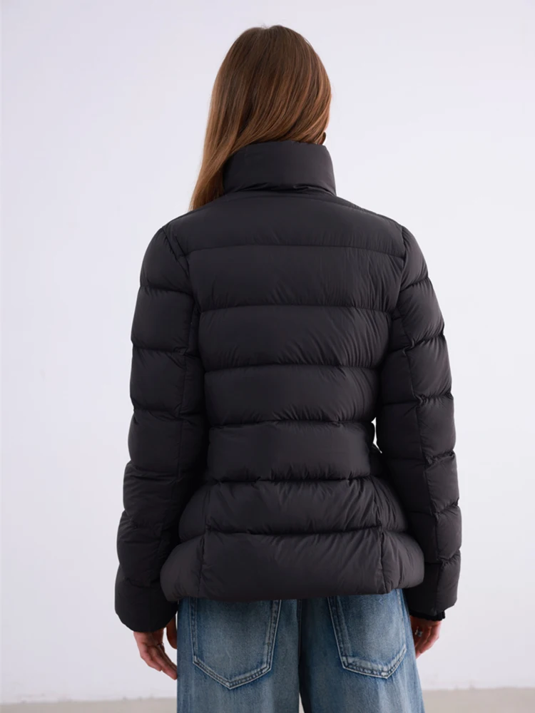 Damska kurtka streetwearowa z puchu kaczego, dopasowana, zimowa 2025, z wysokim kołnierzem, długi rękaw, puchowa kurtka, codzienna, jednolita, ciepła odzież wierzchnia INKEO DJ574